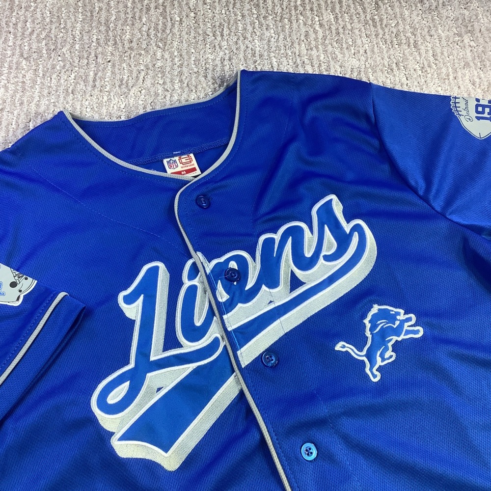 NFL Ultra Game Detroit Lions Baseball Jersey Blue Mens Size Medium NWT